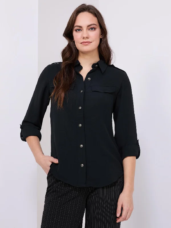 Utility Pocket Button-Front Blouse