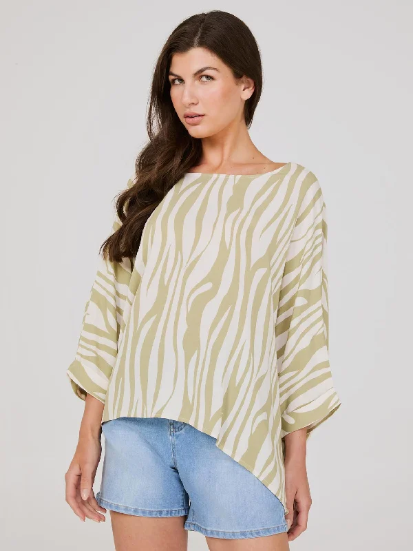 Zebra Print Dolman Sleeve Popover Top