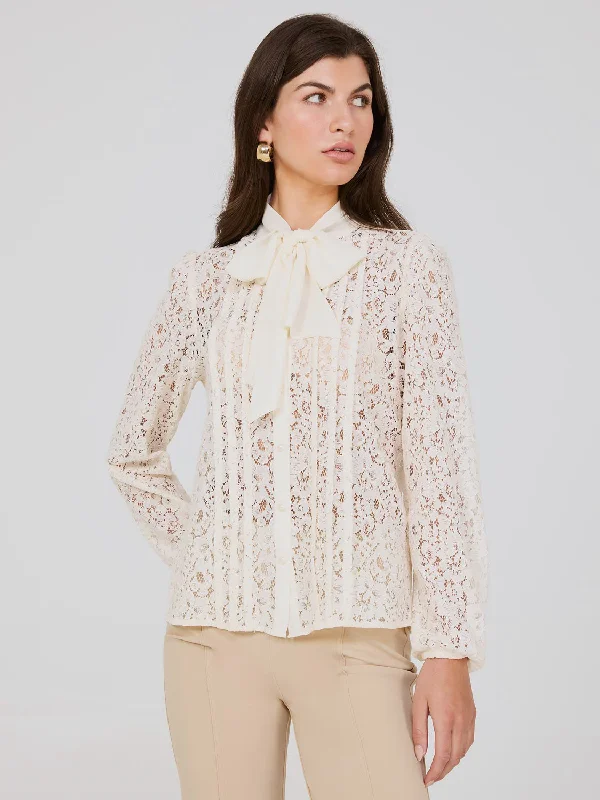 Lace Button-Front Bow Blouse