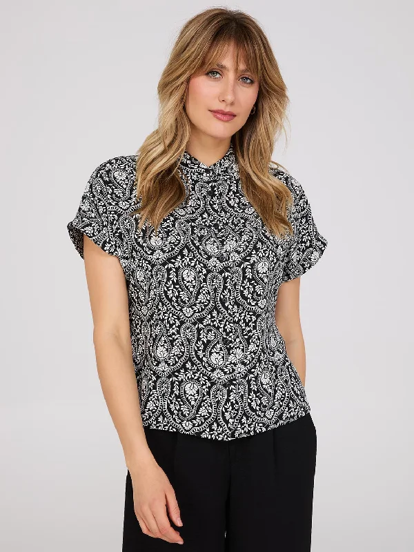 Paisley Print Button-Front Bowling Shirt