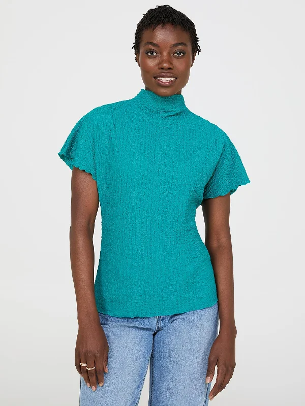 Short Dolman Sleeve Textured Mock Neck Top