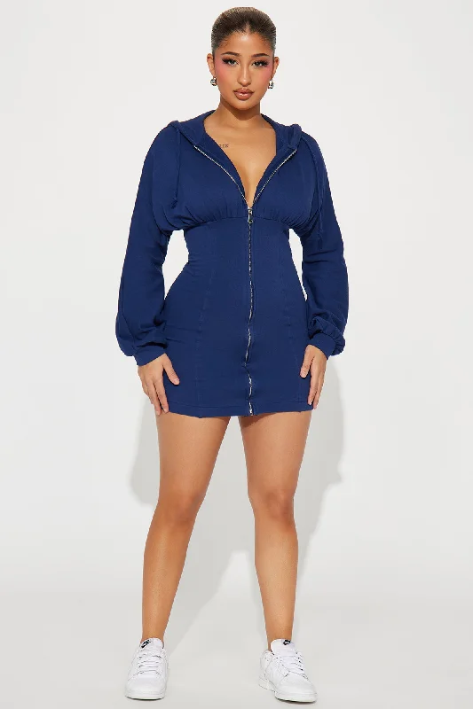 Adeline Hooded Mini Dress - Navy