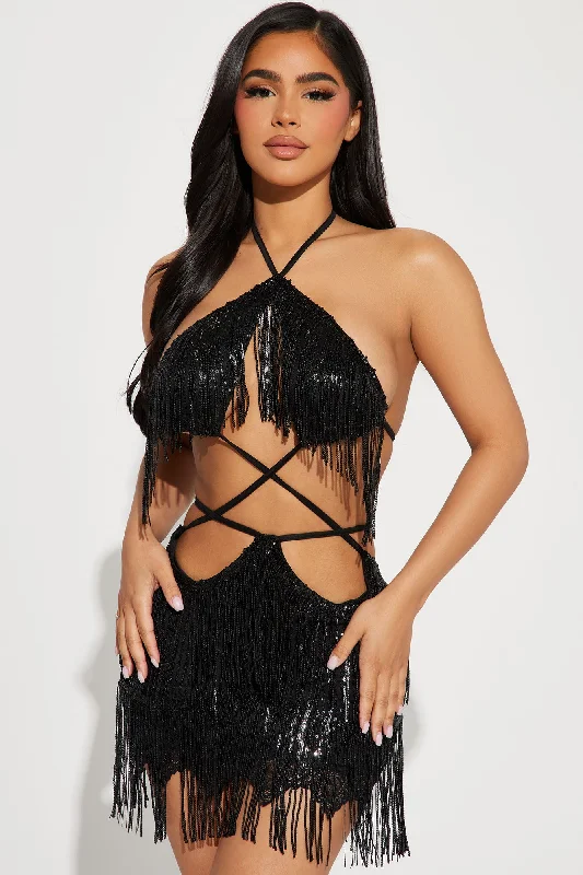 Alexa Sequin Micro Mini Dress - Black