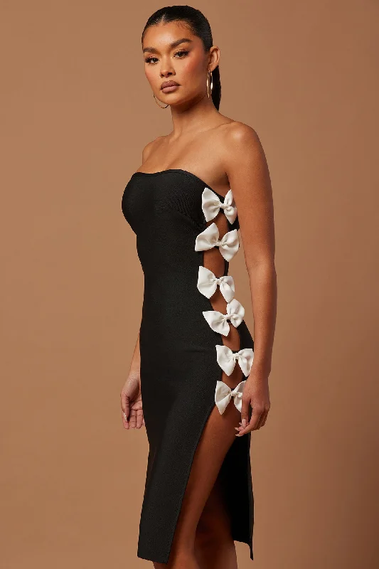 Alice Bow Midi Dress - Black/White