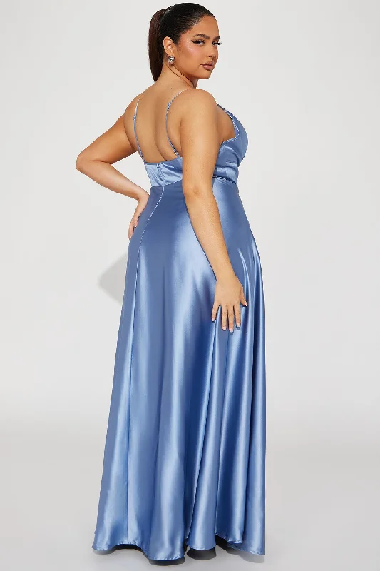 Ashlynn Satin Gown - Dusty Blue