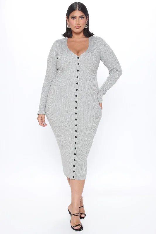 Baby It's Cold Sweater Midi Dress - Heather Grey