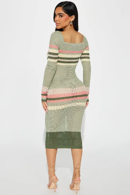 Bianca Sweater Midi Dress - Sage/combo