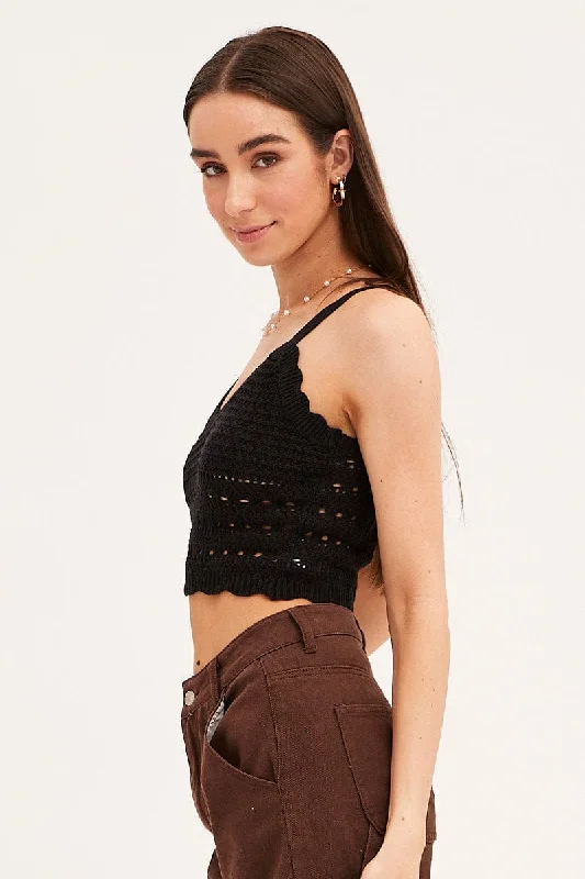 Black Crochet Singlet Top