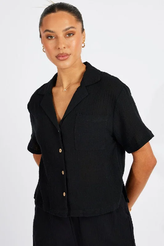 Black Crop Shirt Short Sleeve