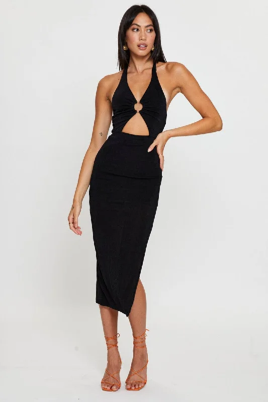 Black Midi Dress Slinky Jersey