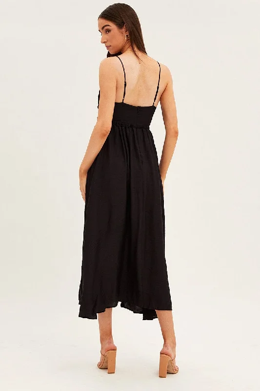 Black Twist Front Detail Satin Maxi Dress