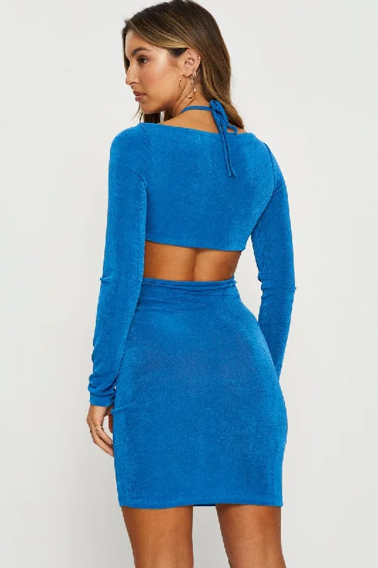 Blue Bodycon Dress Long Sleeve Mini