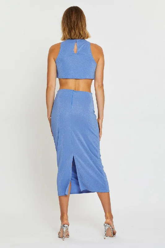 Blue Midi Dress Sleeveless