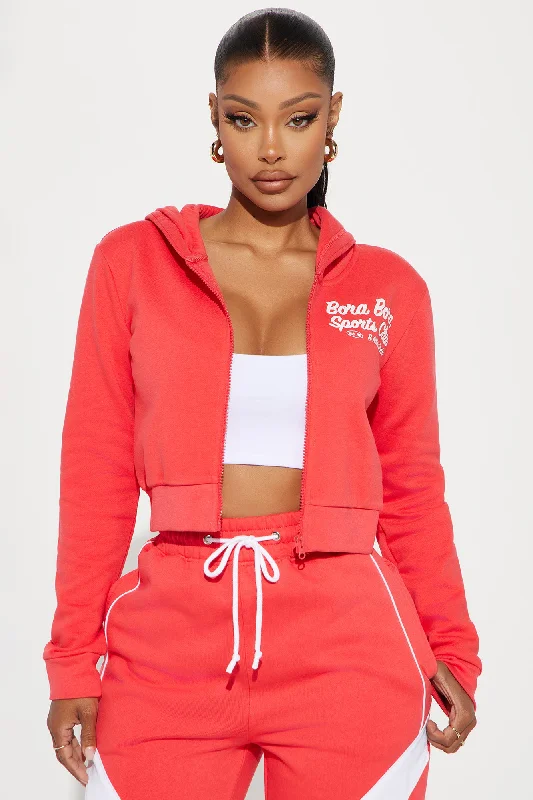 Bora Bora Sports Club Zip Front Hoodie - Red