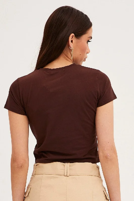 Brown Baby Tee Crew Short Sleeve Graphic Crop