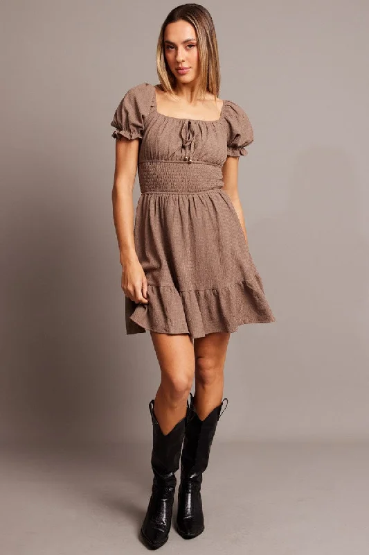 Brown Fit And Flare Dress Mini