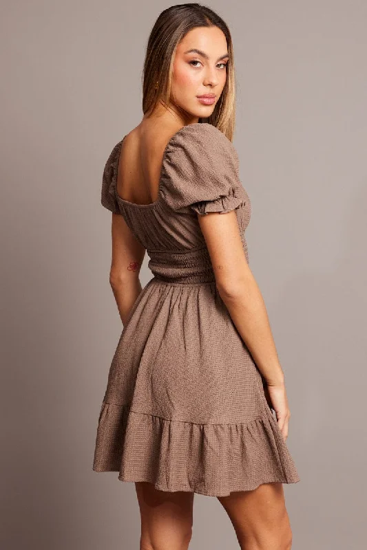 Brown Fit And Flare Dress Mini