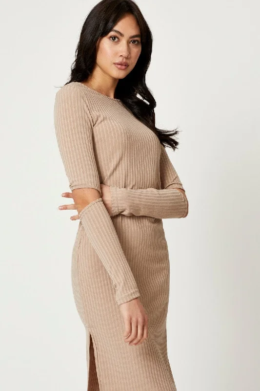 Brown Midi Dress Long Sleeve