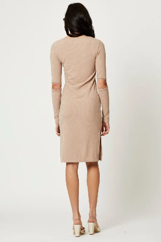 Brown Midi Dress Long Sleeve