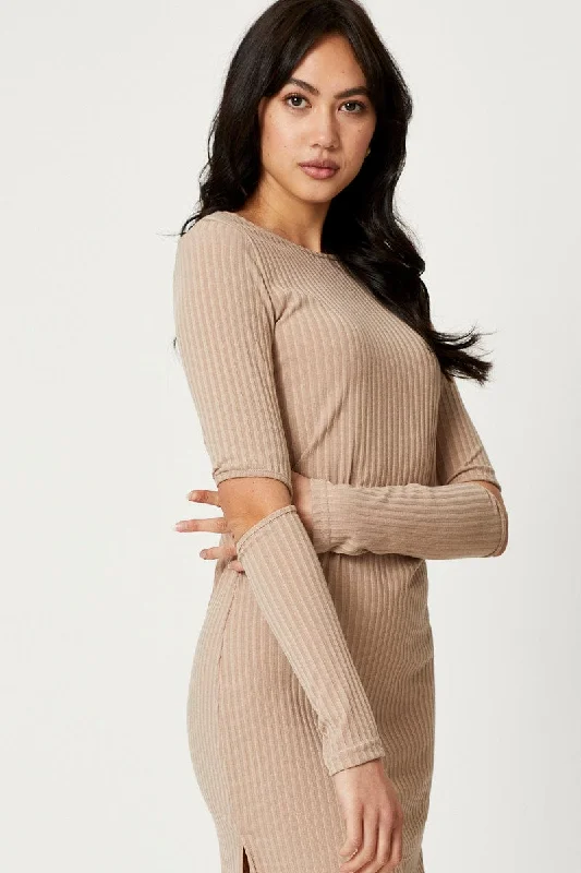 Brown Midi Dress Long Sleeve