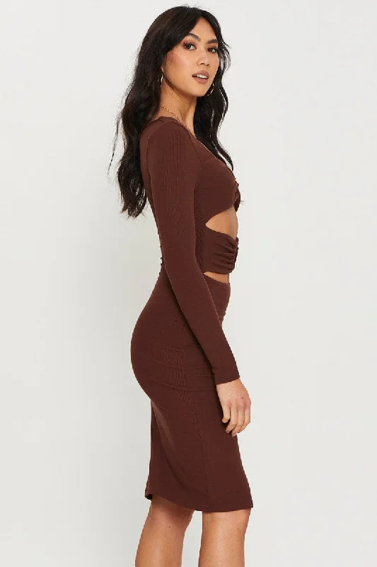 Brown Midi Dress Long Sleeve