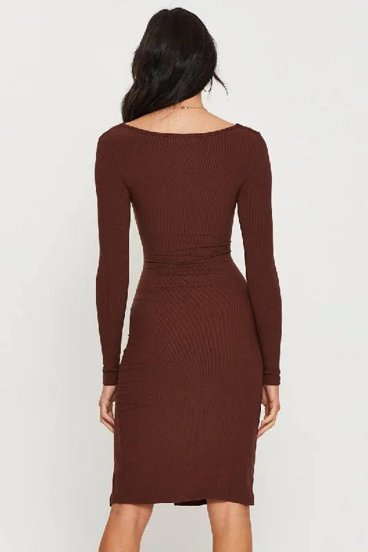 Brown Midi Dress Long Sleeve