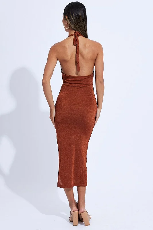 Brown Midi Dress Slinky Jersey