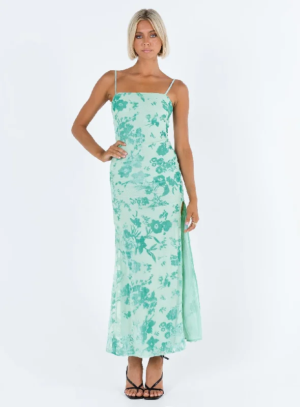 Burn Out Velvet Maxi Dress Teal