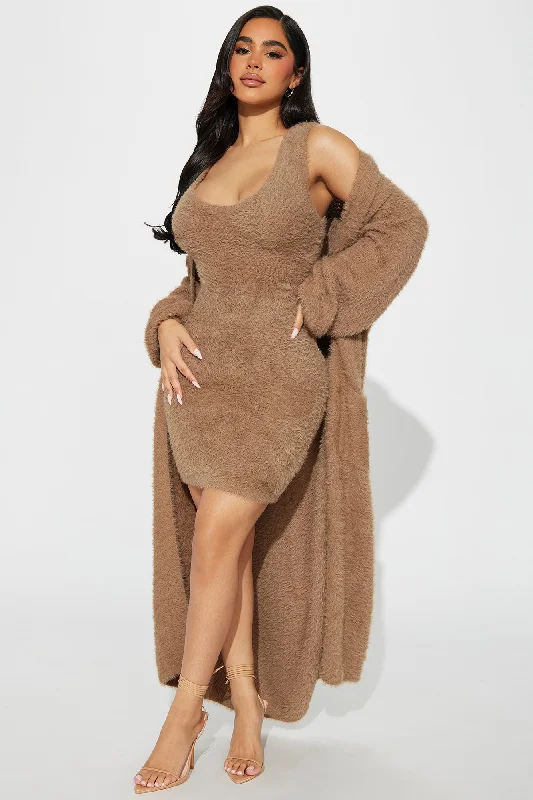 Caitlyn Cozy Mini Dress Set - Taupe