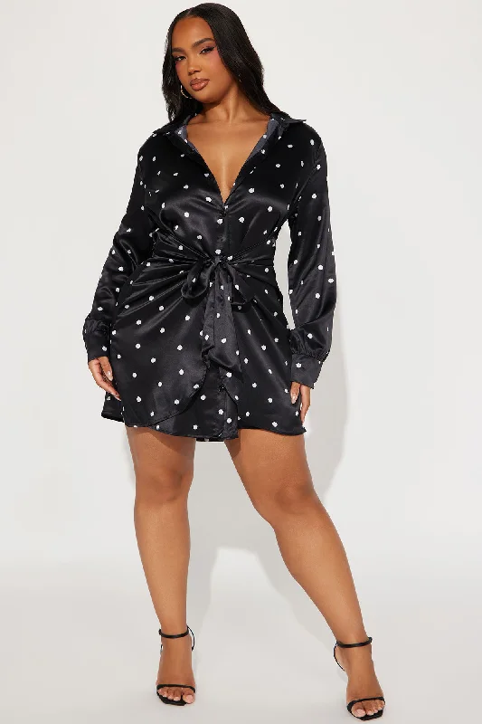 Classic Polka Dot Mini Dress - Black/White