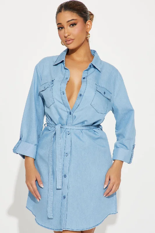 Denise Chambray Shirt Dress - Light Wash