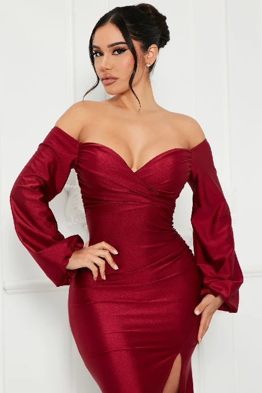 Denise Off Shoulder Maxi Dress - Wine