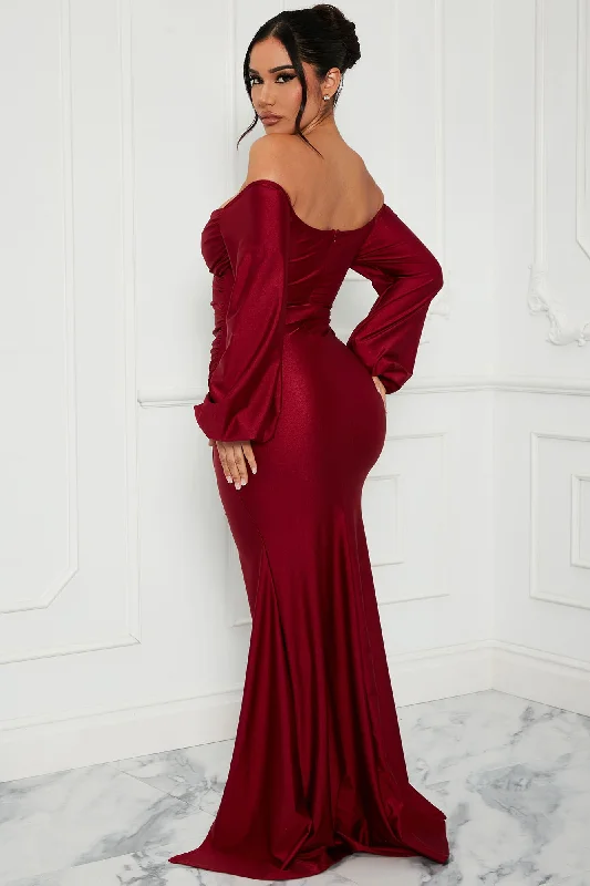 Denise Off Shoulder Maxi Dress - Wine