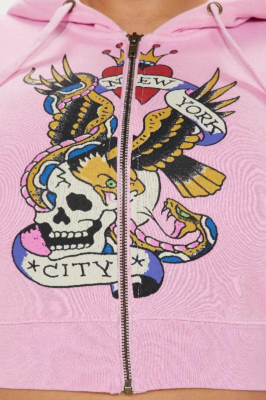 Ed Hardy New York Eagle Zip Front Hoodie - Pink