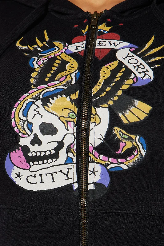 Ed Hardy NYC Zip Front Hoodie - Black