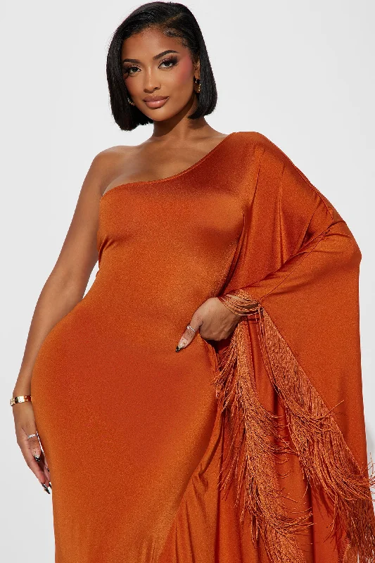 Feeling Fringe Midi Dress - Rust