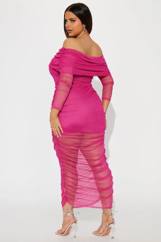 Giana Mesh Maxi Dress - Fuchsia