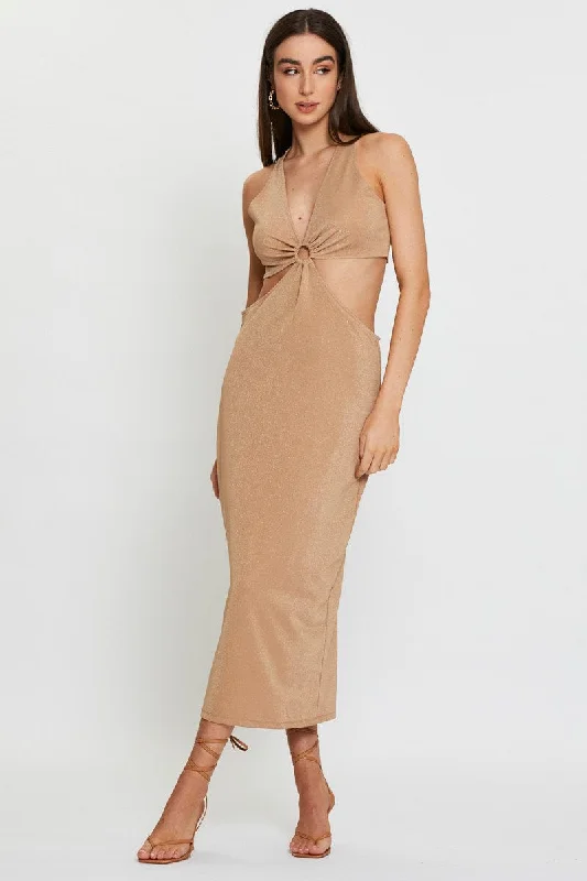 Gold Midi Dress Sleeveless