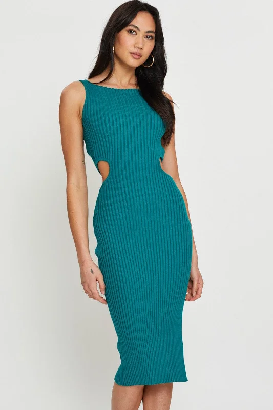 Green Knit Dress Midi