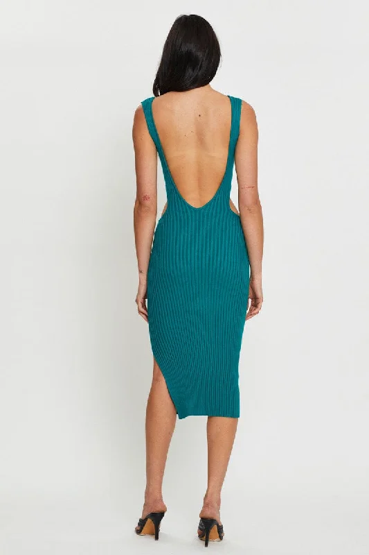 Green Knit Dress Midi