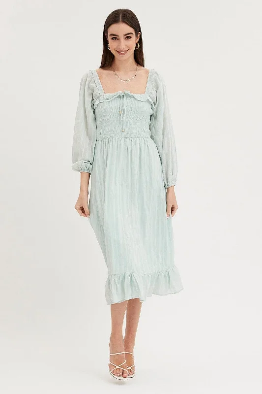 Green Midi Dress Long Sleeve Evening