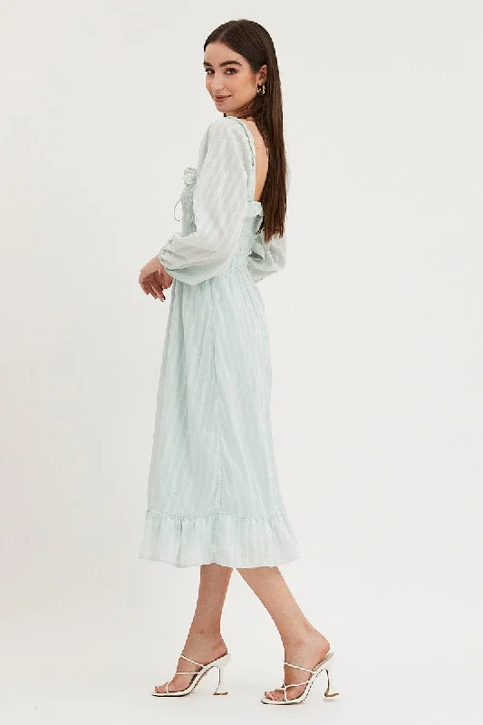 Green Midi Dress Long Sleeve Evening