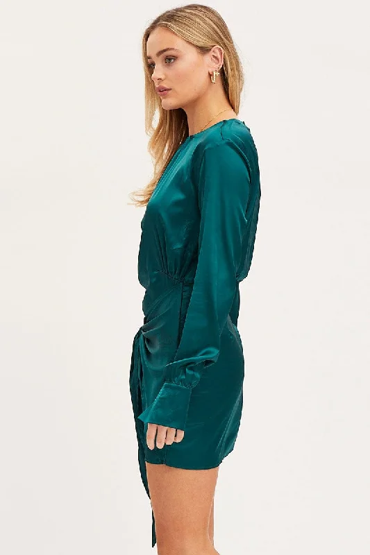 Green Mini Dress Long Sleeve Evening