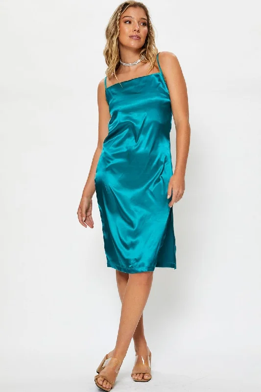 Green Satin Cowl Neck Dress