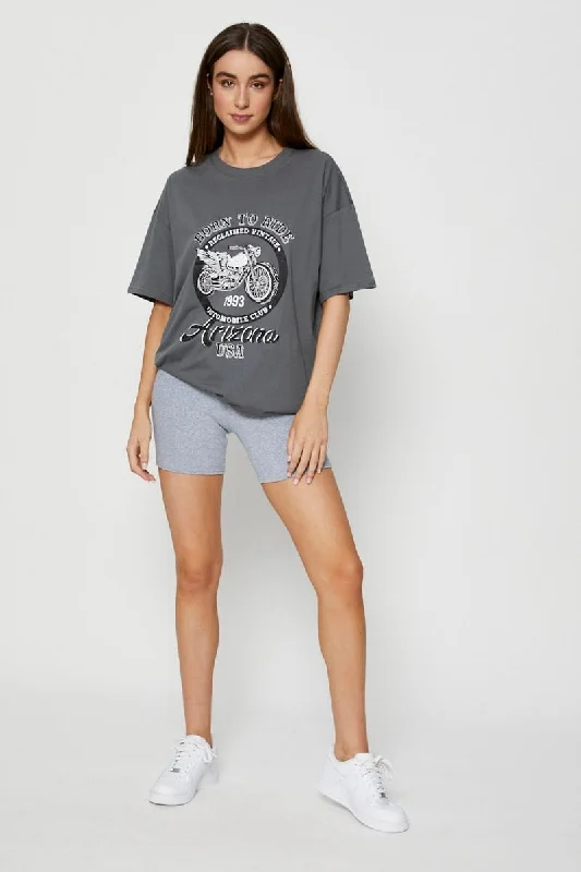 Grey Graphic T Shirt Short Sleeve