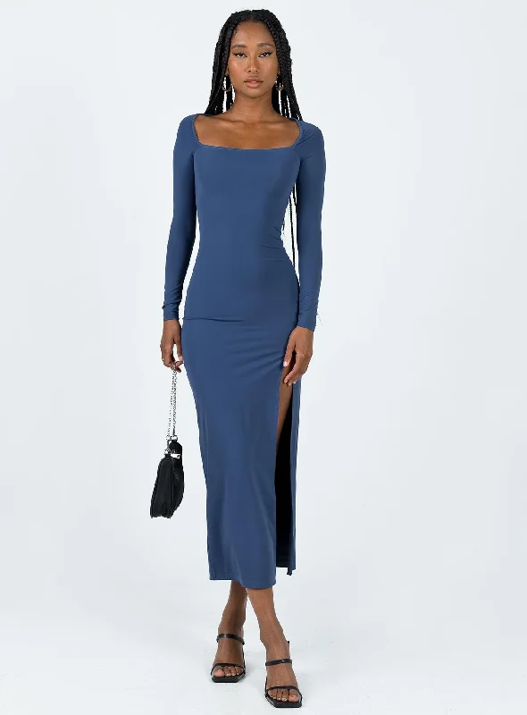 Hayward Long Sleeve Midi Dress Blue