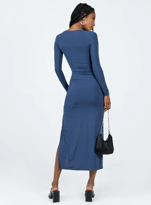 Hayward Long Sleeve Midi Dress Blue