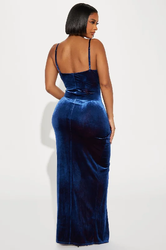 Heidi Velvet Maxi Dress - Navy/Red