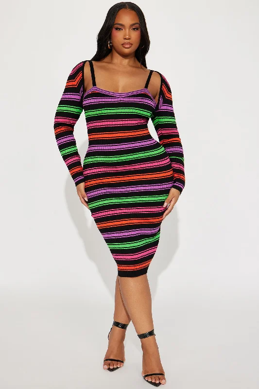 Kayla Stripe Sweater Midi Dress - Black/combo