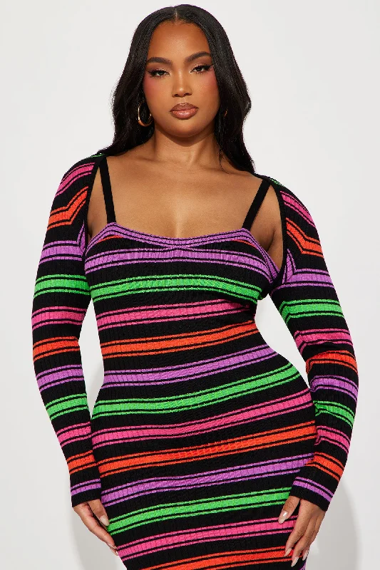 Kayla Stripe Sweater Midi Dress - Black/combo